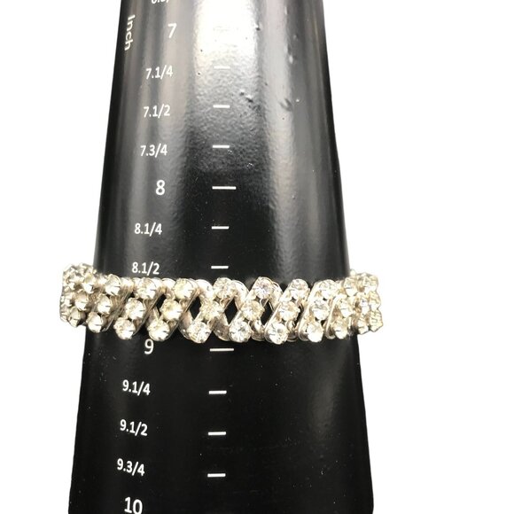 Vintage Expandable Bracelet, 3 Row Crystal Bling Stretch Bangle, Silver Tone - Picture 5 of 5
